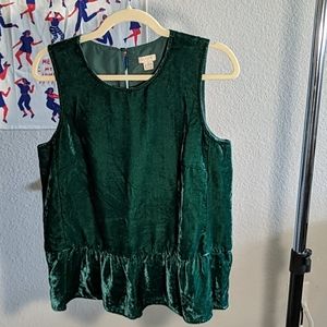 J Crew Green Crushed Velvet Peplum Top